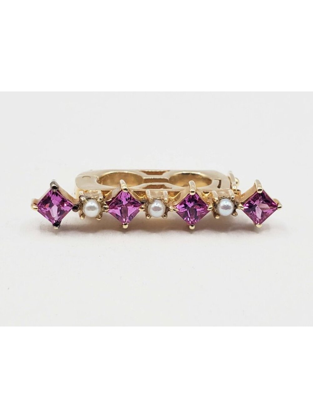 Pink Sapphire & Seed Pearl Clip 14k Gold